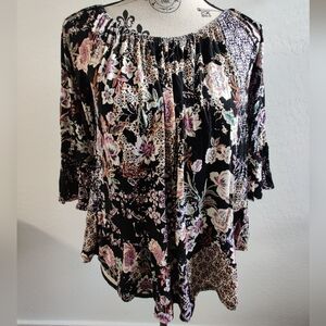 🆕 Style & Co. Floral Boho Bohemian cottagecore 3/4 Bell Sleeve blouse_XS